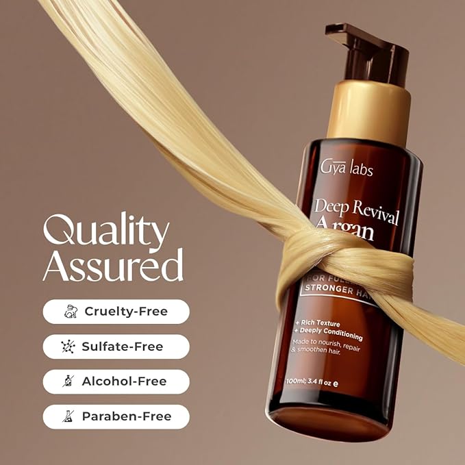 Gya Labs Deep Revival Argan Oil - 3.4 Fl Oz - for Frizzy, Damaged & Color-Treated Hair - Strengthening, Shine & Protection