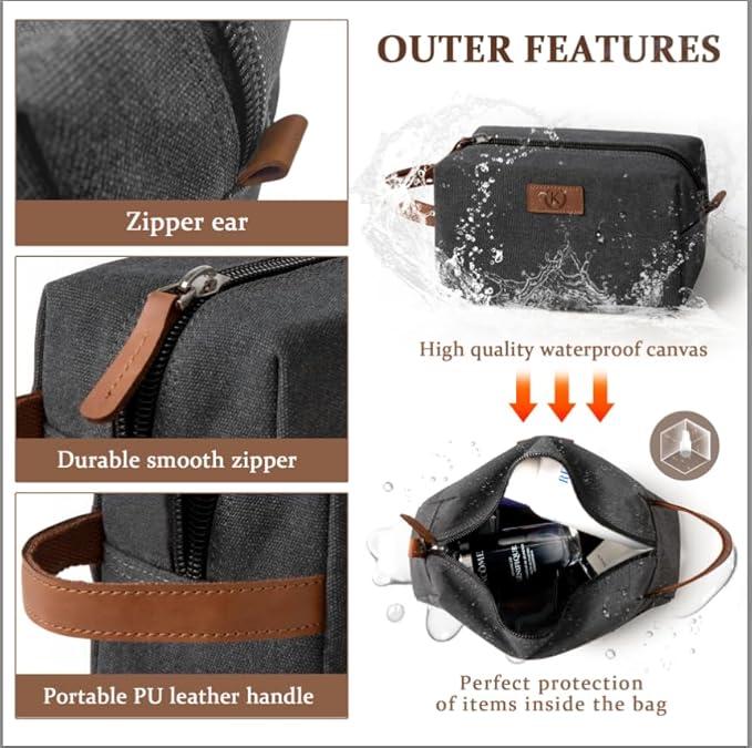 Janhavi Waterproof Makeup Bag Organizer,Groomsmen Gifts,Travel Bag Canvas Laser Engraved Initials & Wheat Ear, Men's Accessories Storage, Travel Bags for Men, Travel Essentials (Dark Grey Z)