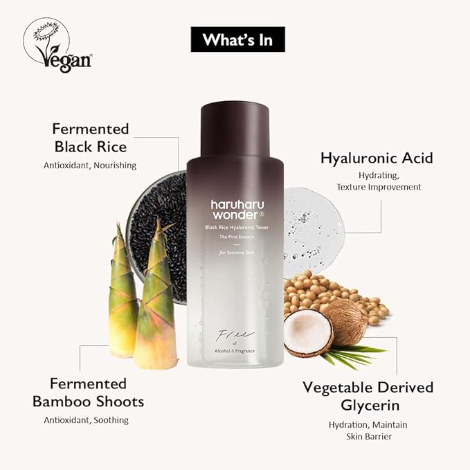 haruharu Wonder Black Rice Hyaluronic Toner for Sensitive Skin 5.1 fl.oz, Alcohol Free, Fragrance Free, Deep Hydration, Glass Skin, Korean Skincare, Vegan, Cruelty-Free