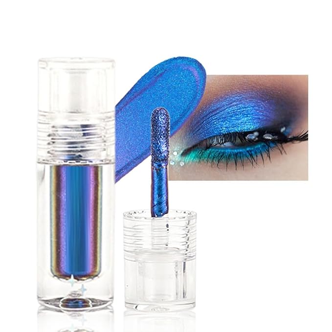 evpct Sapphire Blue Duochrome Chameleon Liquid Eyeshadow, Multichrome Metallic Glitter Liquid Eye Shadow Makeup for Women, Waterproof Multi Color Shifting High Pigment Holographic Iridescent Eyeshadow