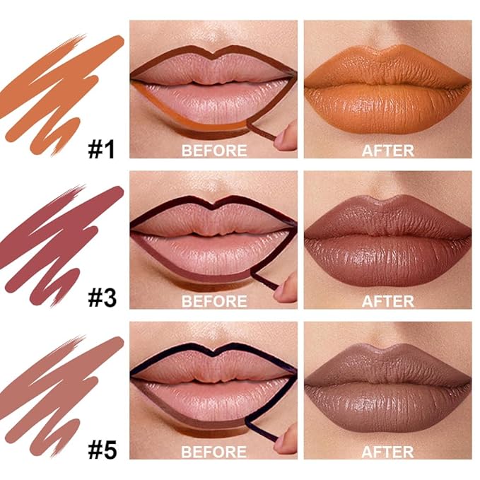 3 Colors Peel Off Lip Liner with Tweezer Kit, Rich Color Matte Finish Lip Tint Stains Makeup Set for Women, Long Lasting, Waterproof, Smudge Proof, For All Skin Types (#1, #3, #5)