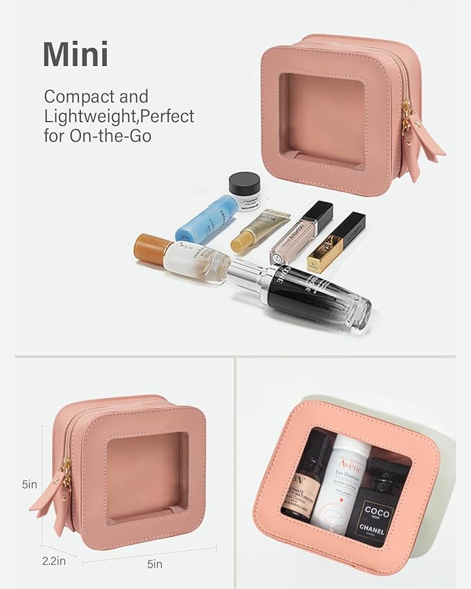 LETGO Clear Makeup Bag Set for Women Portable Clear Makeup Bag Cute Waterproof Travel Cosmetic Bag for Pink Car Accessories for Girls (Pink, Standard + Mini)