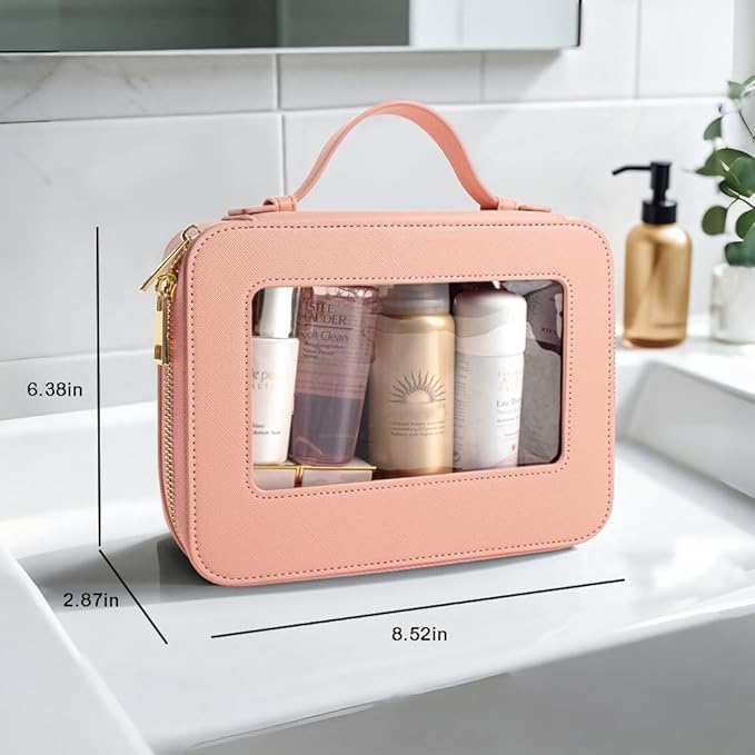 Clear Makeup Bag, Travel Cosmetic Organizer Case Waterproof Skincare Toiletry Bag with Zipper Portable Make Up Pouch Compact Car Organizer Bag for Essentials