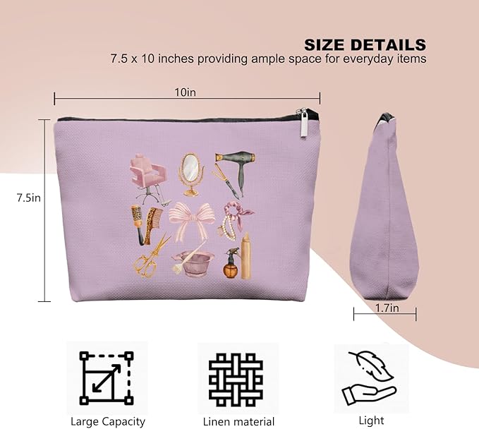 Lavender Hairstylist Makeup Bag for Women,Hairdresser Travel Organizer Bag, Aesthetic Salon Accessory Pouch, Gifts for Teen Girls 7.5 x 10 in
