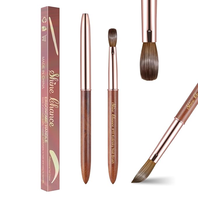 Acrylic Nail Art Brush Size 10, 100% Pure Kolinsky Hair Oval Nail Brush for Acrylic Application, Professional Nail Extension Manicure Tool Wooden Handle Nail Drawing Pen for DIY Home Salon
