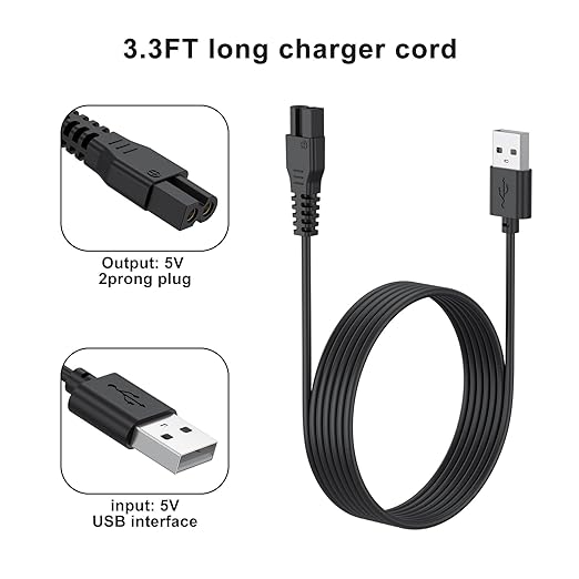 Meliya USB Charger for oneisall Low Noise Dog Clippers, 3.3ft Replacement Charging Cord for oneisall Dog Paw Trimmer, for SUPRENT Hair Clippers, Small Cat Grooming Clippers