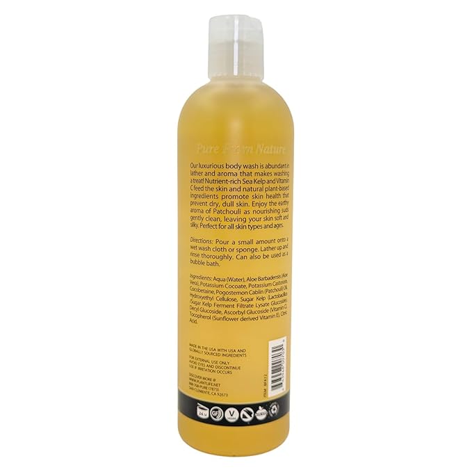 Plantlife Patchouli Body Wash - GMO and Gluten Free Gentle and Moisturizing Body Wash That Contains Only Ingredients Straight from Nature - Manufactured in the USA 14 oz