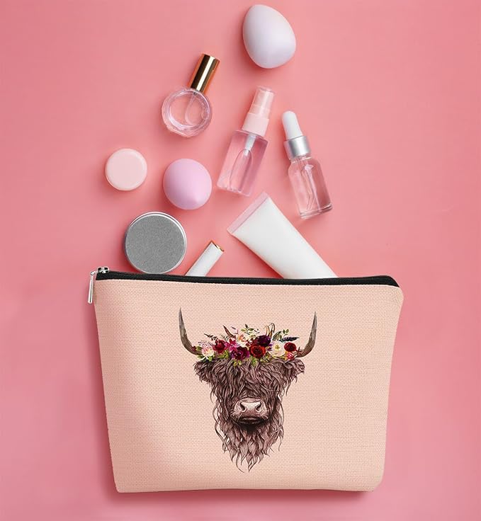 Cow Gifts for Cow Lovers, Cow Gift Western Small MakeUp Bag,Pink Cosmetic Bag,Gifts for Women Colleague Friend Teen Girls Coworkers,Birthday Christmas Makeup Bag Organizer Gifts for Women