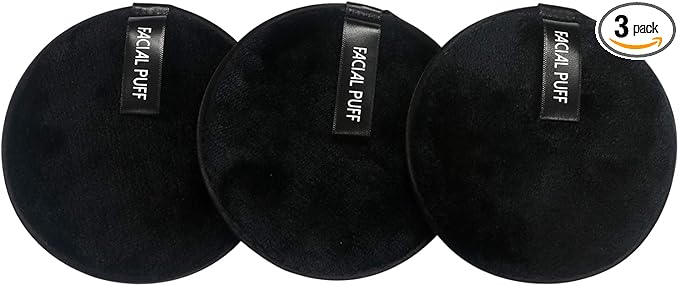 Vtrem 3 PCs Makeup Remover Pads: Reusable Soft Facial Cleaning Puffs Towels Christmas gifts Washable Make Up Removing Cloth Microfiber Multi-function, Black