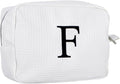 Personalized White Waffle Makeup Bag,Custom Embroidered Initial Cosmetic Pouch for Women,Monogrammed Cosmetic Case,Bridesmaid Gifts (F)