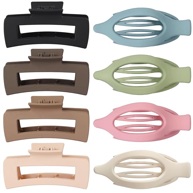 Hair Clips for Women 4.3 Inch Large Hair Claw Clips 8 pcs Square Claw Clips & Flat Hair Clips for Thick or Thin Hair French Concord Hair Barrettes Alligator Hair Accessories for Women (Light Colorful)