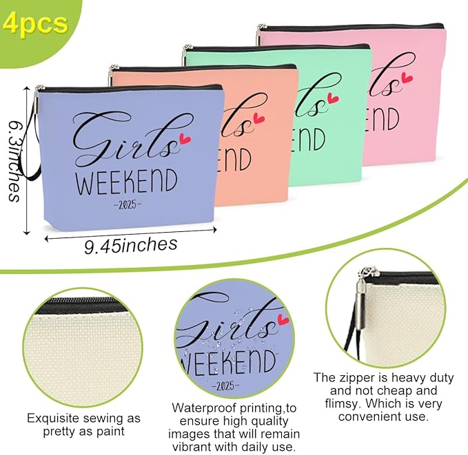 Hanamiya Na 4Pcs Weekend Makeup Bag Trip Gifts Favors Bag Girls Weekend Gifts Friendship Gifts for Women Girls BFF Bride Cosmetic Bag Zipper Pouch Wedding birthday Bachelorette Party