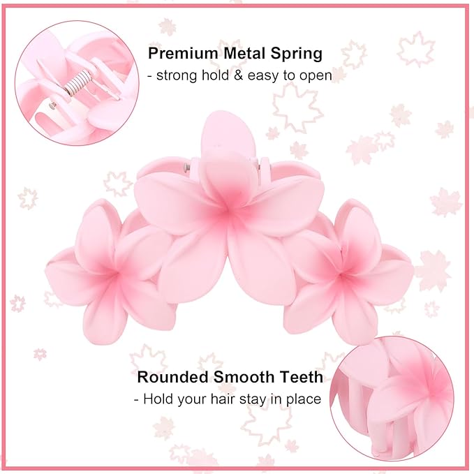 Ondder 4 Pcs Big Flower Hair Clips for Women - Large Matte Claw Clips for Thick Hair, Non-Slip Strong Hold Jaw Clips - Hair Accessories for Women and Girls