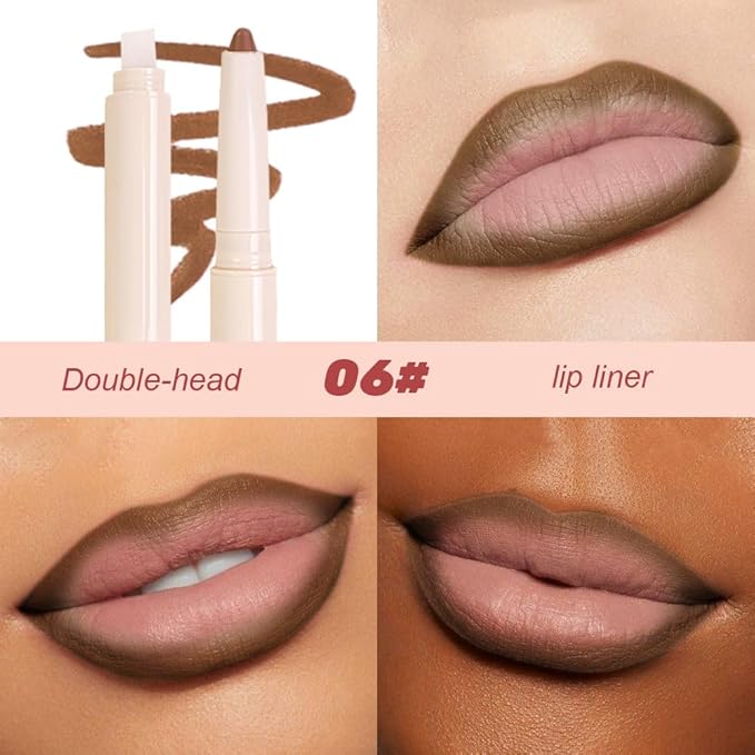 SUAKE Plump Matt Lipstick Lipliner Pencil Pack,Waterproof Crayon with Silicone Smudger for Define Contours & Sculpting Lip, Longwear Moisture Smooth Creamy Formula for Lip Makeup (06# Balance)