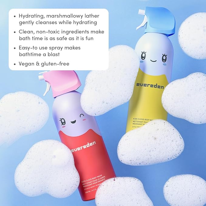Evereden Kids Foam Soap, Cloud Body Wash (6.7 fl. oz., Juicy Citrus): Spray, Shape & Splash: The Fun, Fluffy Foam That Makes Bath Time Playtime, Hydrating Foaming Bath Soap for Sensitive Skin