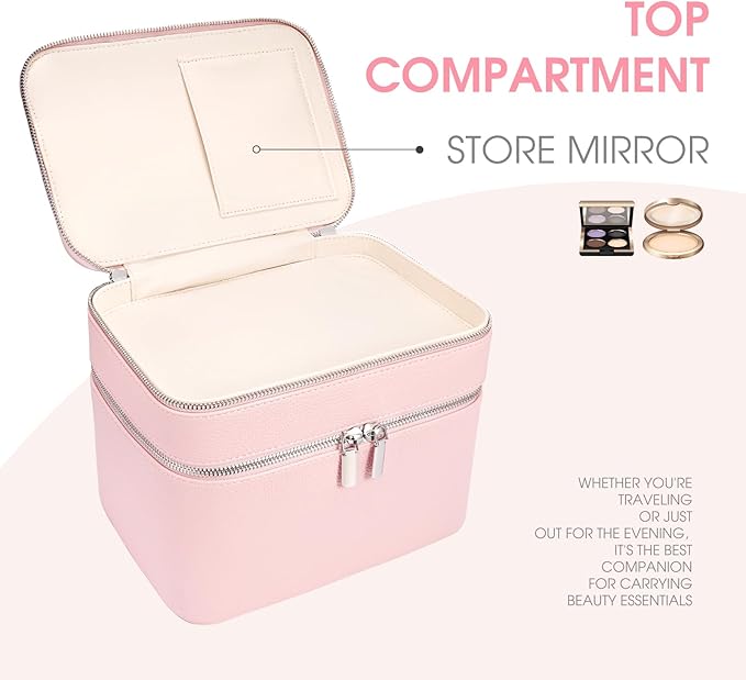 Makeup Case, Large Capacity Waterproof Double Layer Cosmetic Bag with Removable Divider, Double Compartment Brush Organizer, Multi-functional Travel Organizer