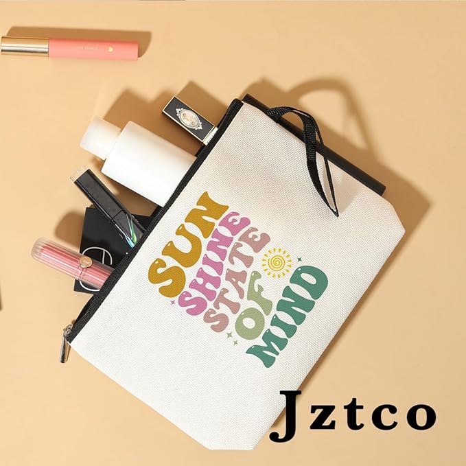 Summer Cosmetic Bag Beach Accessories Sunshine Inspirational Gifts for Beach Lovers Women Girls Coworker Grandma Best Friends Mothers Day Graduation Birthday Friendship Gifts Vacation Makeup Bag