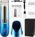 Men's Professional Hair Clipper - Cordless Body Hair Trimmer with Charging Base,LED Display,IPX7 Waterproof,USB Charging,Low Noise Electric Grooming Kit (Blue)