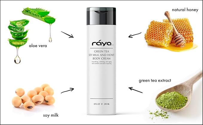 Raya Green Tea, Soy Milk, and Honey Body Cream 8 oz (S-523) | Nourishing, Calming, and Anti-Aging Body Cream | Protects and Refines Skin