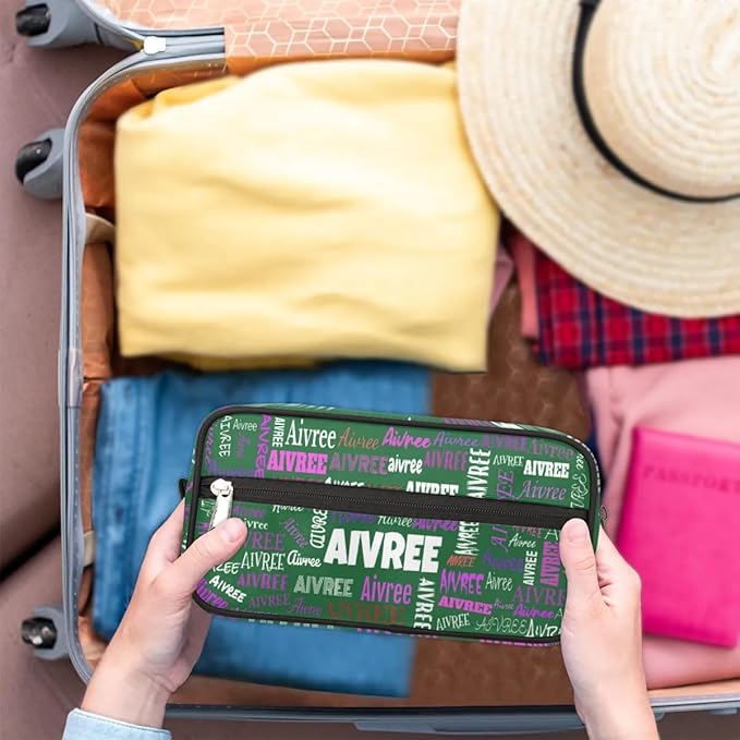 Customized Travel Makeup Toiletry Bag, Waterproof Large Cosmetic Bag Makeup Shaving Bag Organizer Case, Deep Forest Green Background
