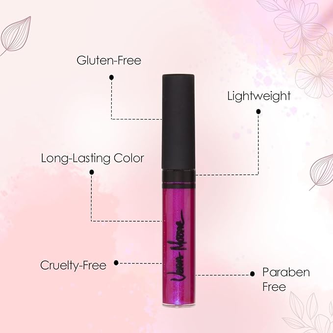 Vera Moore Lip Gloss, Moisturizing Lip Color with Shimmer for Long Lasting Shine, Lightweight Lip Stain, Girls Non-Sticky Lip Gloss with Aloe Vera, W/Vitamin C, E (Fuchsia, One Size)