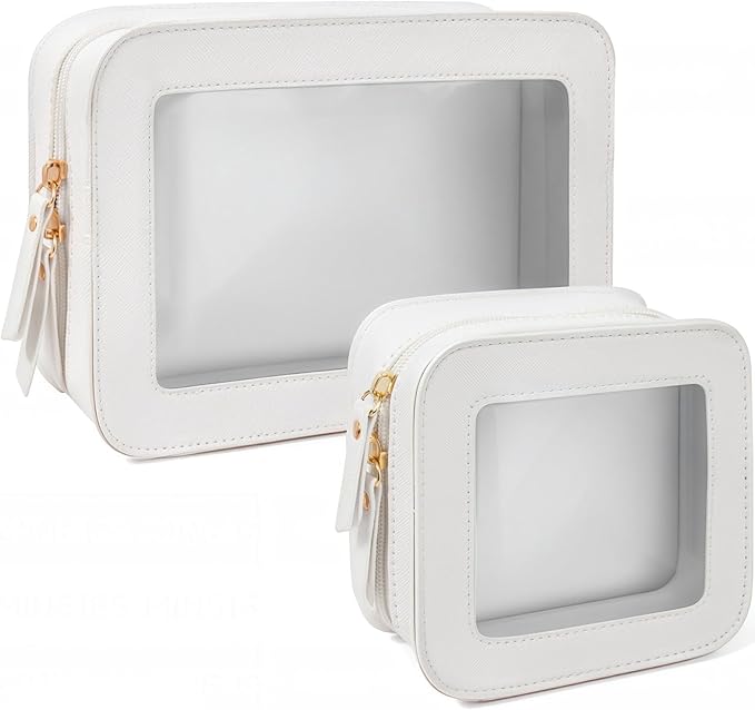 LETGO Clear Makeup Bag Set for Women Portable Travel Toiletry Bag Cosmetic Bags TSA Approved Travel Cosmetic Bag for Car Accessories for Women(White, Standard + Mini)