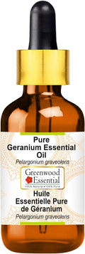 Greenwood Essential Pure Geranium Essential Oil (Pelargonium graveolens) with Glass Dropper Steam Distilled 10ml (0.33 oz)