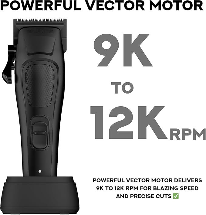Supreme Trimmer Darkstar 82 Metal Body Clipper w. Magnetic Vector Motor | 180 Min Run Time, 9100 RPM Hair Clipper | Low Noise Professional Barber Clipper DLC Tade Blade | STC82