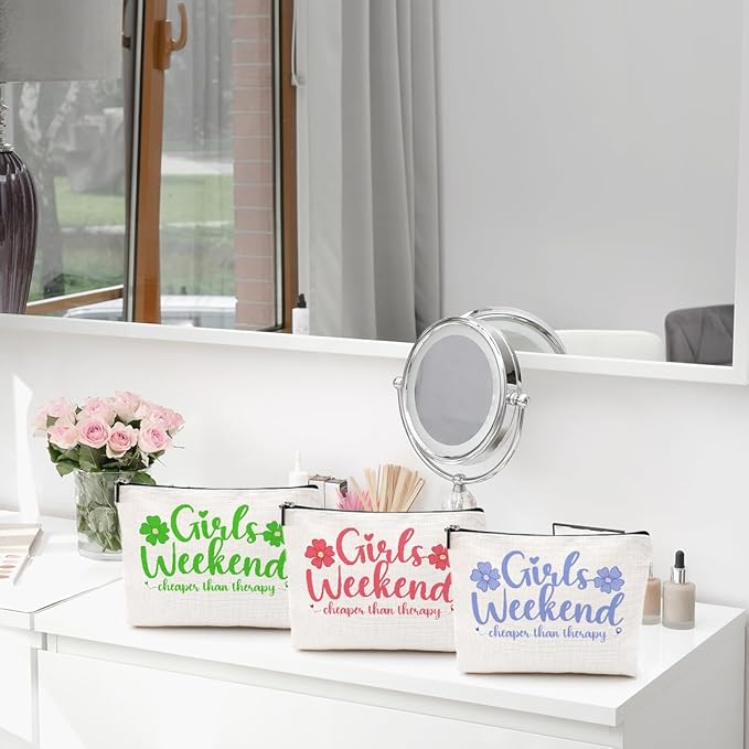 3 Pcs Girls' Trip Makeup Bag - Cosmetic & Toiletry Zipper Pouch Weekender Bags for Women's Friendship Gifts & Bachelorette Party Favors