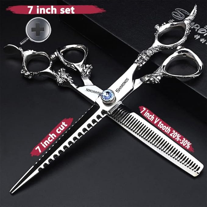 5.5/6 /7 Inch Purple Dragon Knight Professional Japanese Hair Scissors Barber Scissors Set (7 inch 2pc-B)