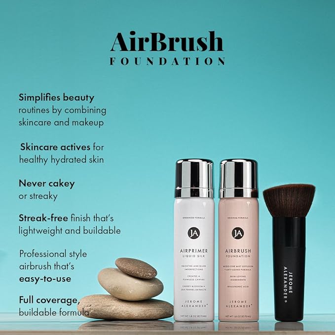 MagicMinerals AirBrush Foundation Set by Jerome Alexander – 3pc Set Includes Primer, Foundation and Kabuki Brush - Spray Makeup with Anti-aging Ingredients for Smooth Radiant Skin (Dark Espresso)
