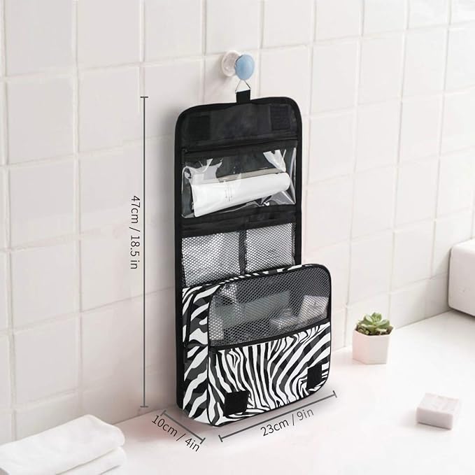 Hanging Travel Toiletry Bag Zebra Print Portable Makeup Organizer Cosmetic Bag Toiletry Kit for Women & Man