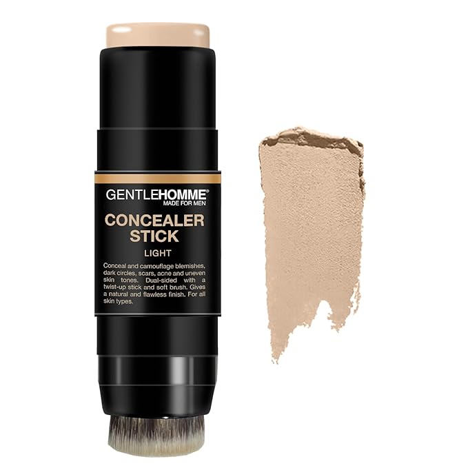 Gentlehomme Men's Concealer Stick with Brush for Dark Circles Eraser, 4 Shades, Light