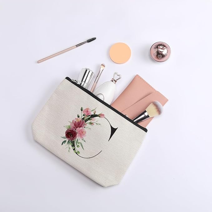 Initial Makeup Bag, Personalized Gifts for Women, Bridesmaid Gifts, Birthday Gifts for Women Mom, Gifts for Best Friend, Bride Bridesmaid Cosmetic bag (Letter C)