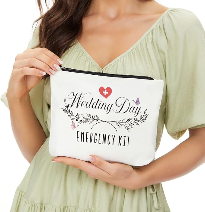 JIUWEIHU Bridal Emergency Kit, Wedding Case for Storage, Canvas Makeup Bag with Zipper, Unisex-Adult Gift for Various Occasions