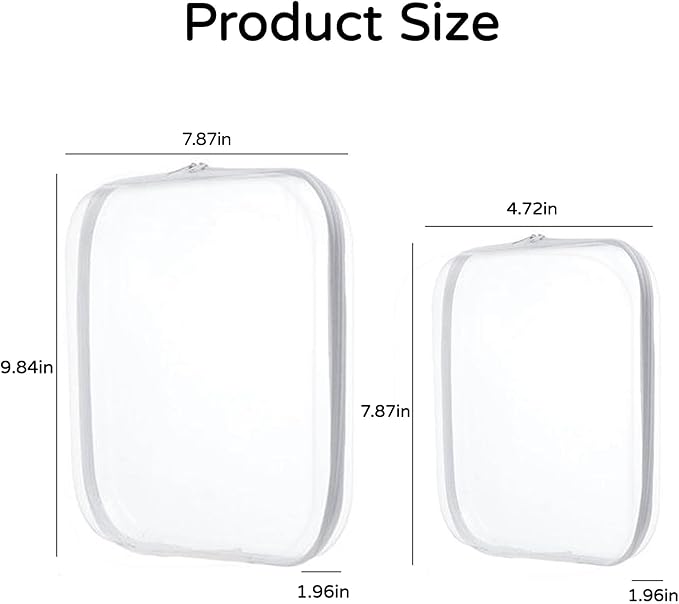 3PCS Clear Hard Plastic Zipper Case, Double Zippers Hard Pouch, Portable Travel Organizer Bin Clear Makeup Bag for Toy Storage, Snack Bag, Cosmetics, Pencil Case, Diaper Bag, Toiletry Bag