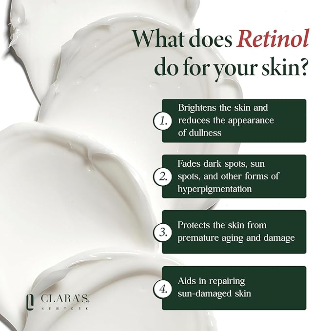 CLARA'S NEW YORK Youth Renewal Retinol (Vitamin A) Facial Cream for Anti-aging, Reducing wrinkles - Rich, Non-sticky, Fast-absorbing Formula, 50ml MADE IN USA