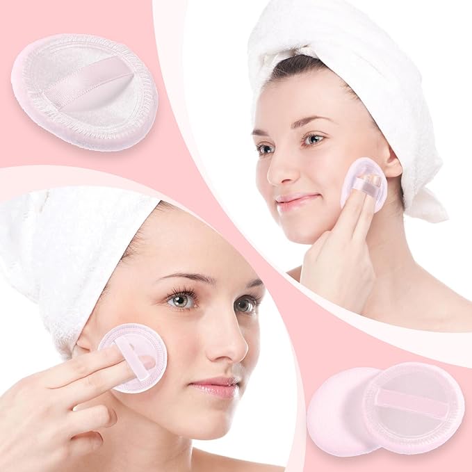 Makeup Pads for Pressed Powder 40 Pcs Cotton Powder Puffs Washable 2.36 Inch Round MakeupPowder Puff Pads with Ribbon White Round Cosmetic Face-Powder Make up Puffs Beauty Makeup Tools for Women