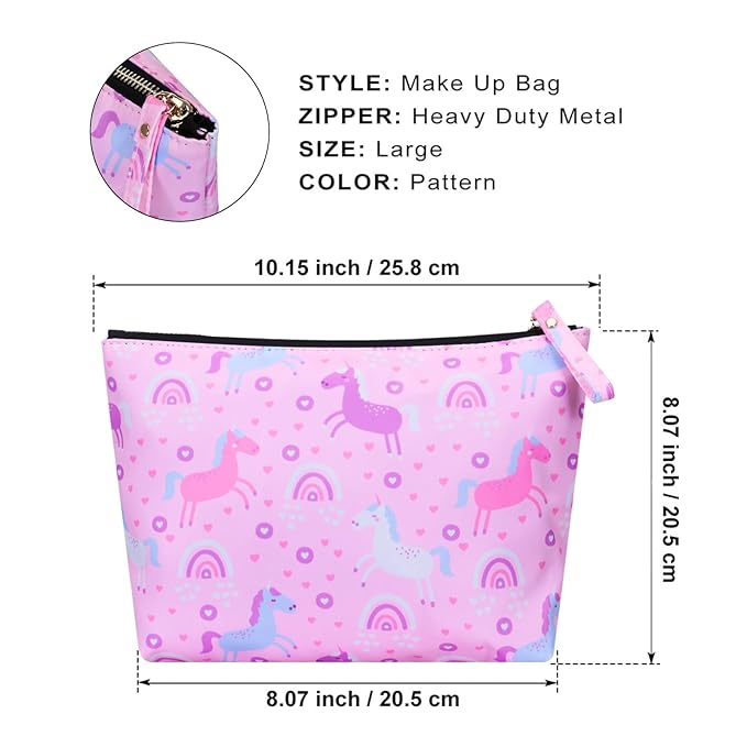 Large Makeup Bag for Women Zipper Pouch Travel Cosmetic Organizer Animal Print, Unicorn