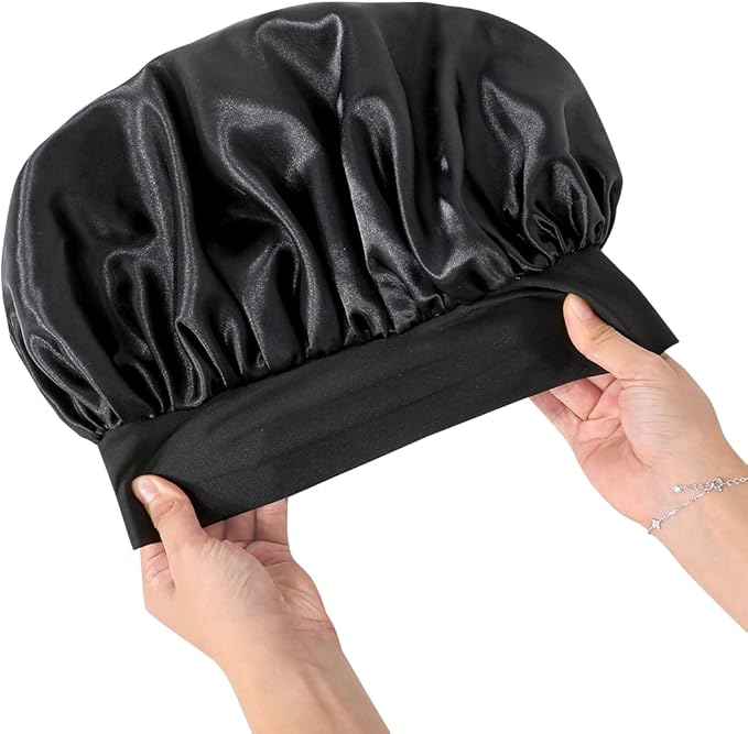 GDTOGRT Satin Silk Bonnet for Sleeping Women - Double Layer Sleep Hair Bonnets Caps for Curly Braid Hair with Tie Band