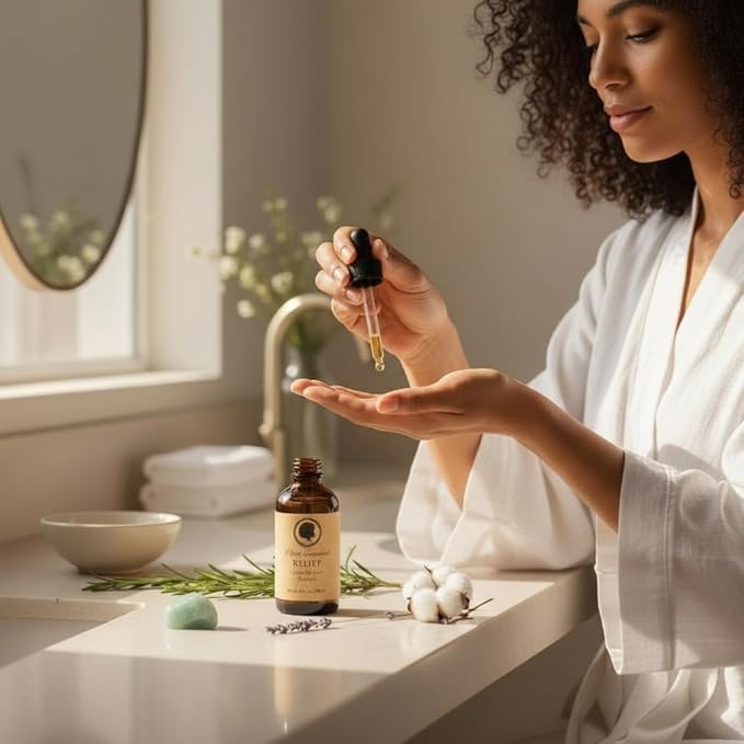 Relief Oil, Organic Scalp Treatment, Soothing Formula for Dry, Itchy, Dandruff-Prone Scalp with Almond, Jojoba, Avocado, Tea Tree and Black Castor Oil
