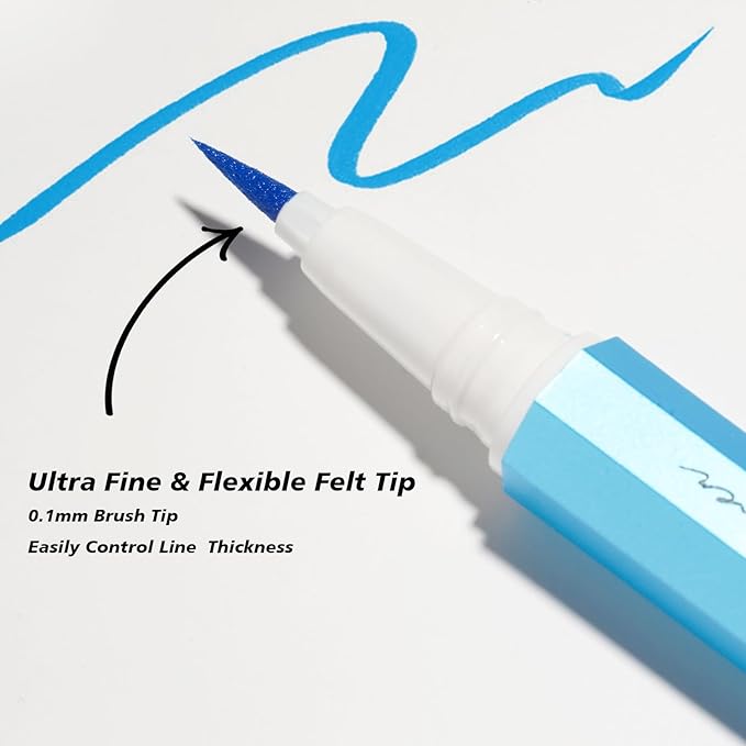 Liquid Eyeliner, Sky Blue Liquid Eyeliner Pen, Felt Tip Blue Eye Liner for Flexible Line Thickness - Easy to Remove with Warm Water - Drama Makeup&Body Art Use, (Skyline Blue)