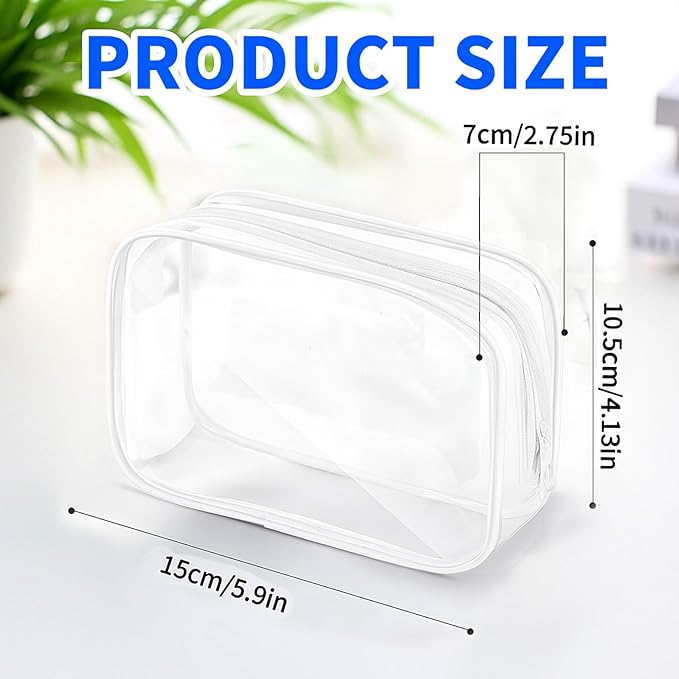 16 Packs Clear Makeup Bag - Waterproof Cosmetic Bag, Portable Travel Makeup Bag with Zipper for Men and Women (White)