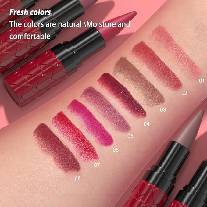 evpct Dark Red Gradient Matte Lipstick Lip Liner Combo Set for Older Women Long Lasting Waterproof, Red Dark Lips Stick Crayon Pencil Cream Lip Liner and Lipstick Combo Makeup, Flawless Ombre Effect
