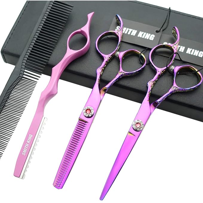 Professional Hair Cutting Scissors Set with Razor Comb Case,Hair cutting shears Hair Thinning shears with rose handle (5.5 inches)