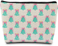 Coquette Pink Bow Christmas Tree Makeup Bag, Preppy Mint Green Christmas Tree Cosmetic Bags Gifts for Women, Girly Xmas Portable Travel Toiletry Bag Zipper Makeup Pouch