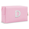 ChaoGreat Bride Gifts – Personalized Initial Makeup Bag with Pearl Rhinestone Patch, Preppy Pink Monogram Cosmetic/Toiletry Pouch, bridesmaid Gifts, Bridal Shower Gifts, Wedding Gifts, Bridal Gifts,D