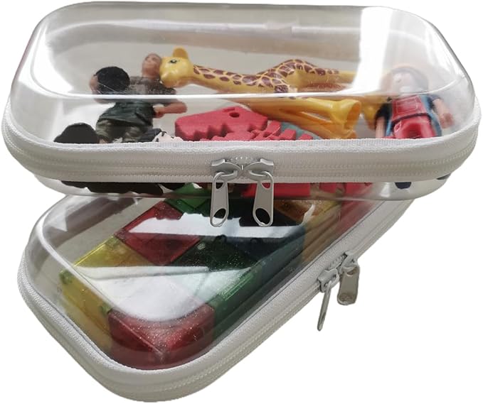 Clear Hard Shell Zipper Case Upgraded Thicker Transparent Pencil Case Toiletry Pouch, Clear Zipper Pouches Hard Shell Travel Organizer, Cosmetic Bag, Lidded Storage Bins Playroom Toy Bin (SS)