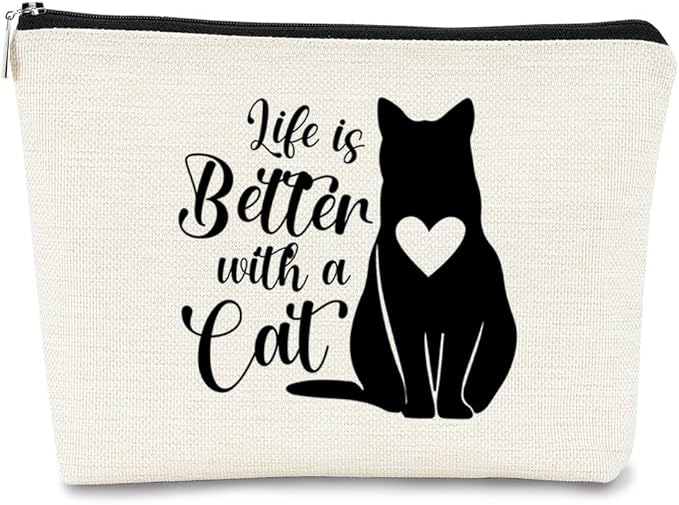Cat Mom Gifts: Makeup Bag for Women, Perfect for Birthday or Valentine's Day, Life's Better with Cats