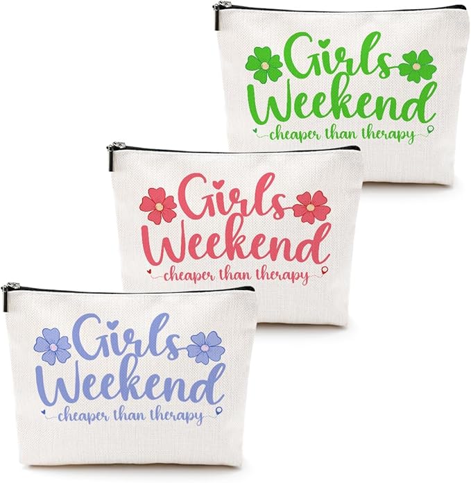 3 Pcs Girls' Trip Makeup Bag - Cosmetic & Toiletry Zipper Pouch Weekender Bags for Women's Friendship Gifts & Bachelorette Party Favors